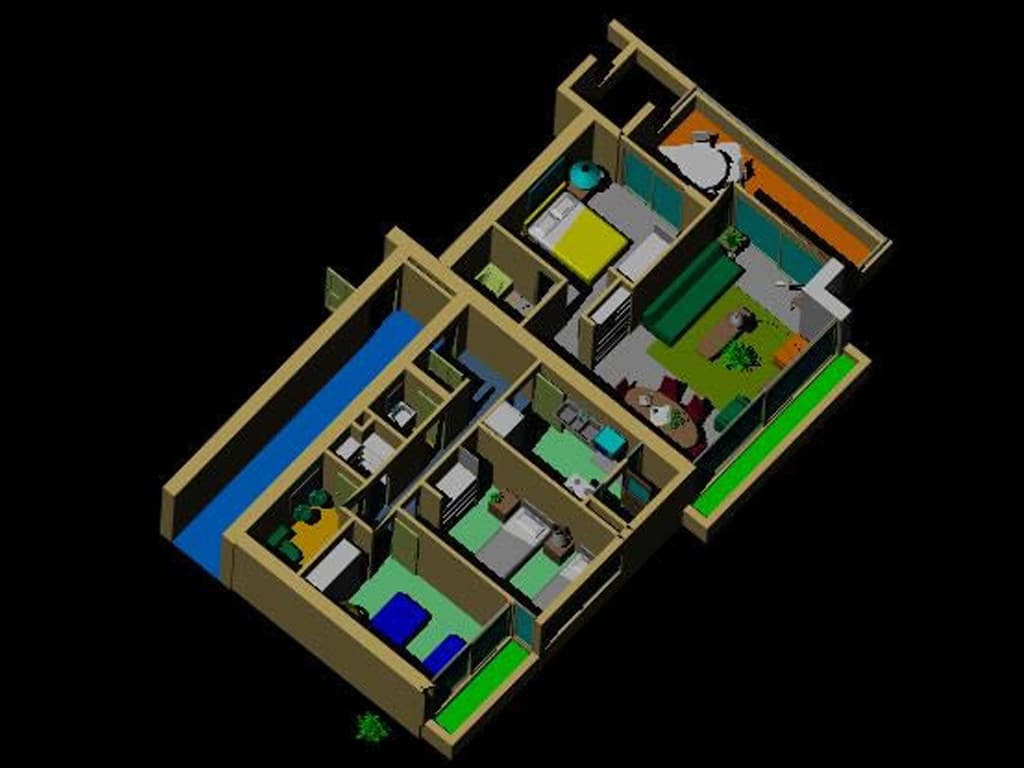 Villa with pool 3d in AutoCAD | CAD download (2.56 MB) | Bibliocad